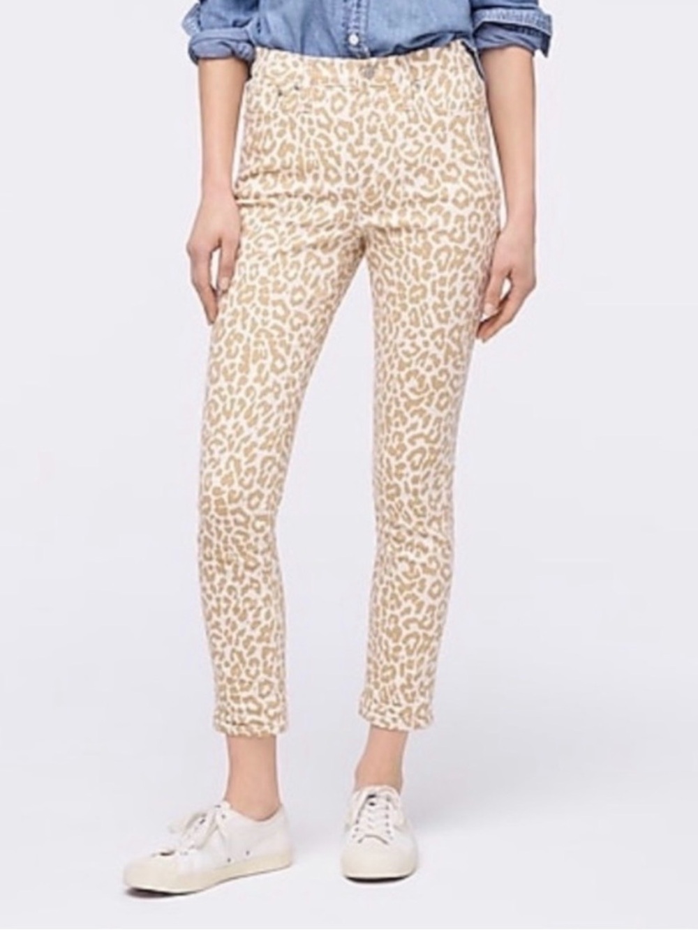 J. Crew Cream and Beige Leopard Print Stretch Skinny Jeans